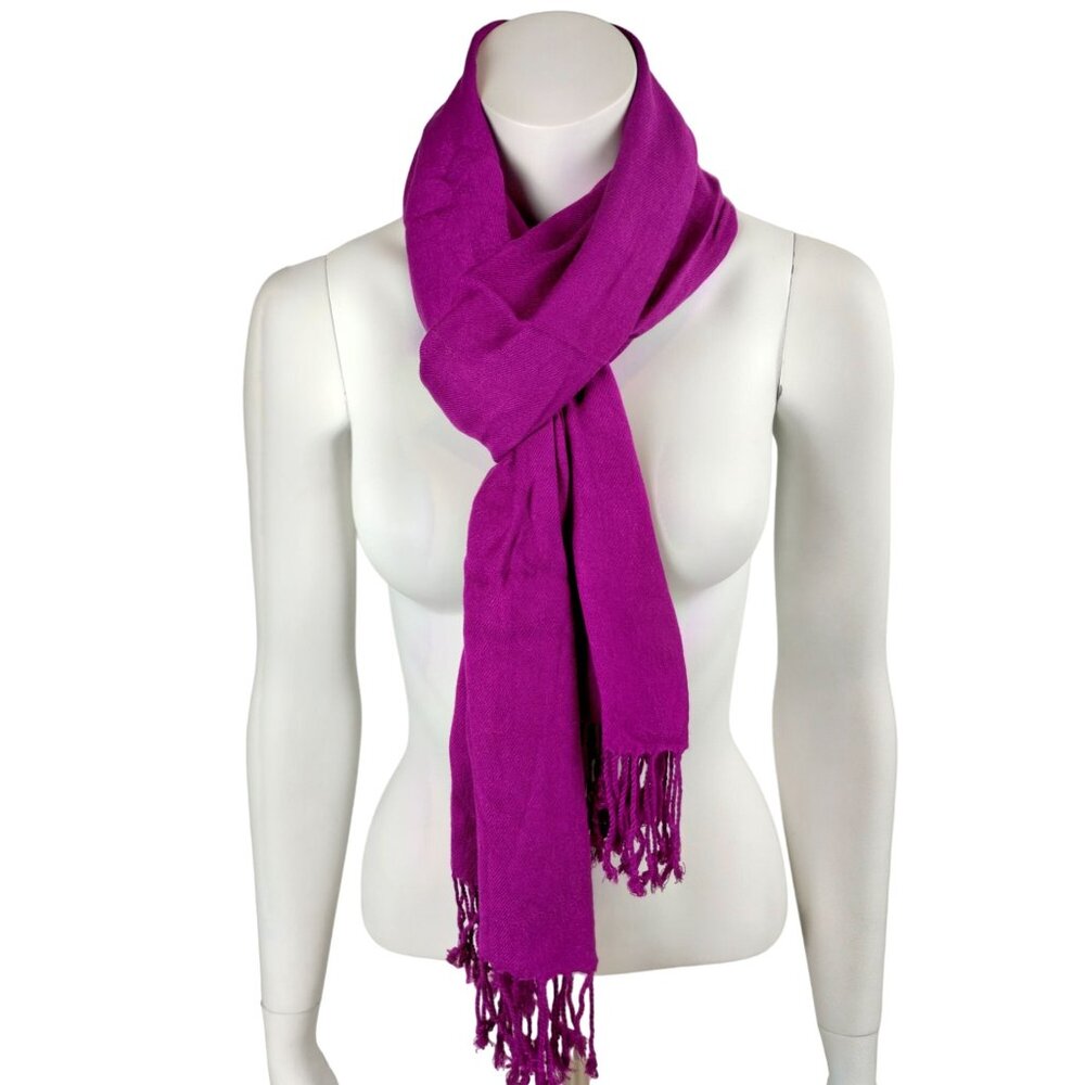 Womens Soft Fuchsia Pashmina Scarf With Tassel Fringe